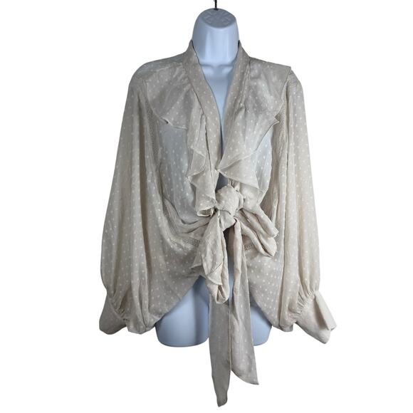 Lovestitch Top Womens Size Large Beige Celeste Chiffon Tie Front Top - Picture 2 of 12